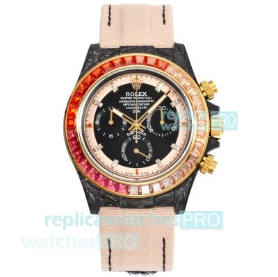 TWF Swiss Replica Rolex Rainbow Daytona Black Dial Carbon Fiber 4130 Chronograph Watch 